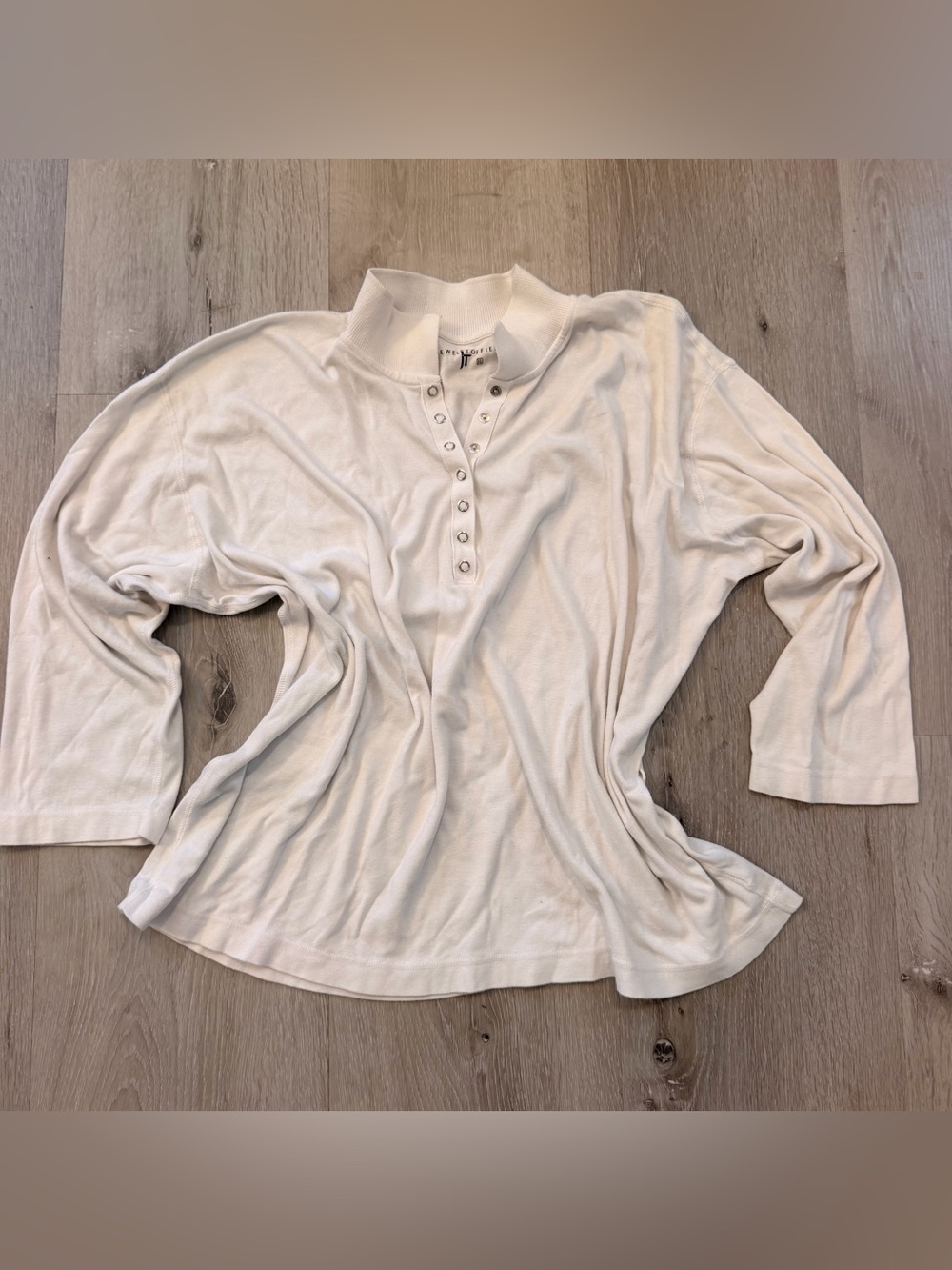 Jewel Toffier white Knit Henley Mock Neck Snap Top Size XL